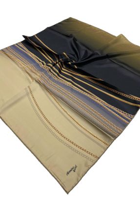 روسری قهوه ای پلی استر 90 x 90 طرح هندسی کد 736839397