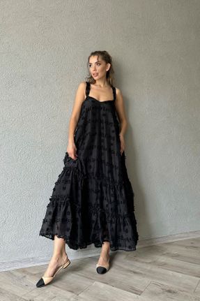 لباس مشکی زنانه بافتنی پلی استر اورسایز بند دار کد 737039365