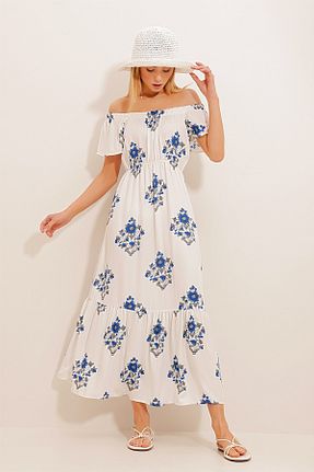 لباس سفید زنانه بافتنی Trend Alaçatı Stili - کد 737471677