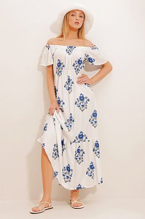 لباس سفید زنانه بافتنی Trend Alaçatı Stili - کد 737471677