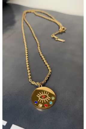 گردنبند جواهر طلائی زنانه استیل ضد زنگ کد 732350564
