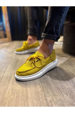 کفش کلاسیک زرد مردانه پارچه نساجی پاشنه کوتاه ( 4 - 1 cm ) پاشنه ضخیم کد 736477010
