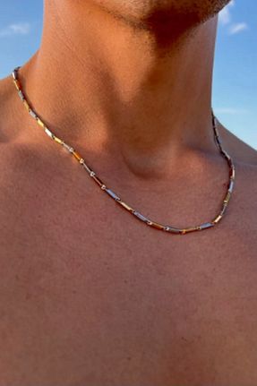 گردنبند استیل ( فولاد ) طلائی مردانه استیل ضد زنگ UBUH SHOP - کد 736608561