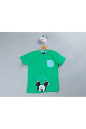 تی شرت سبز بچه گانه رگولار یقه گرد پنبه (نخی) تکی بیسیک کد 736915492