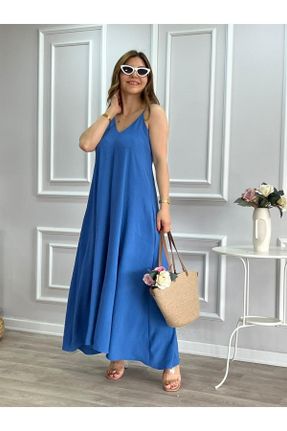 لباس آبی زنانه تریکو پنبه (نخی) راحت بند دار کد 737064739