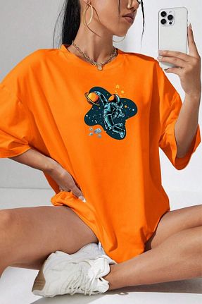 تیشرت نارنجی زنانه اورسایز blausee wear - کد 737253075