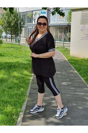 ست بالاتنه و پائین تنه سایز بزرگ مشکی زنانه فاق بلند Melis Designer - کد 737985450