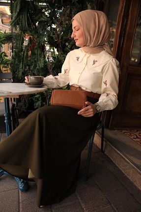 دامن حجاب خاکی زنانه رگولار ESRA KEKÜLLÜOĞLU - کد 738781146