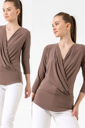 بلوز قهوه ای زنانه ساده Laranor - کد 738842609