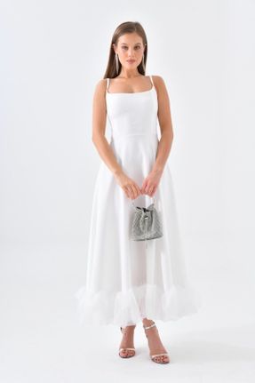 لباس مجلسی سفید زنانه پنبه - پلی استر بدون آستین آستر دار کد 738843117