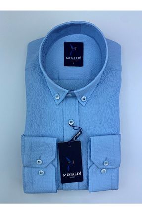 پیراهن آبی مردانه اسلیم فیت MEGALDİ - کد 268024818