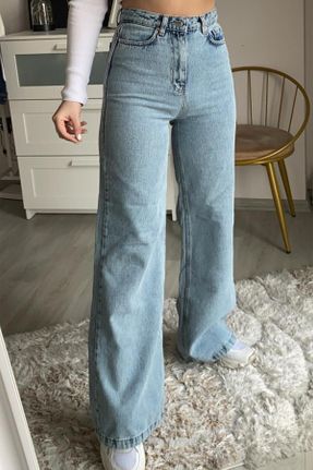 شلوار جین آبی زنانه پاچه گشاد فاق بلند ساده بلند کد 243541400