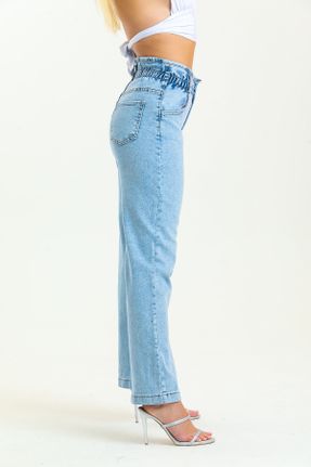 شلوار جین آبی زنانه پاچه راحت فاق بلند جین جوان بلند کد 739139055