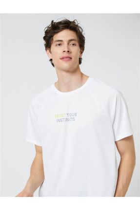 تی شرت سفید مردانه رگولار یقه گرد پلی استر تکی کد 734497683