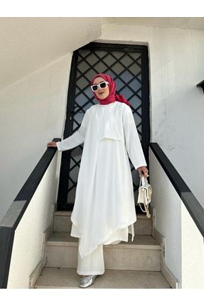 ست بالاتنه و پائین تنه حجاب سفید زنانه Asimetrik NS Moda - کد 737940568