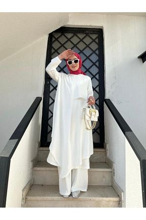 ست بالاتنه و پائین تنه حجاب سفید زنانه Asimetrik NS Moda - کد 737940568