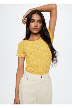 تی شرت زرد زنانه رگولار یقه گرد پنبه (نخی) کد 309830318