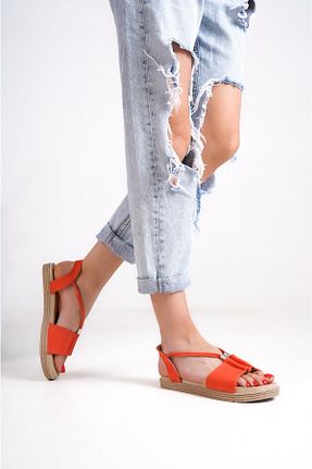 صندل نارنجی زنانه پاشنه تخت BAKGİY - کد 738050819
