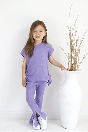 ست بالاتنه و پائین تنه بنفش بچه گانه بافتنی le petit sole - کد 738405231