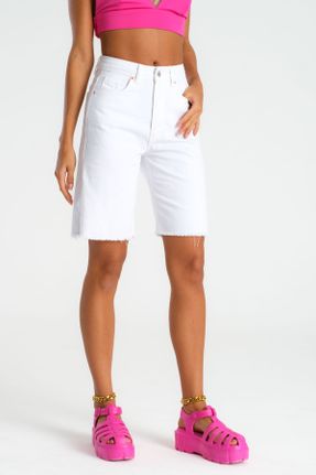 شلوارک سفید زنانه فاق بلند جین پارچه ای کد 731745484