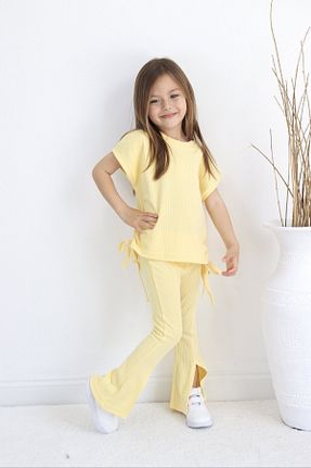 ست بالاتنه و پائین تنه زرد بچه گانه بافتنی le petit sole - کد 738508050
