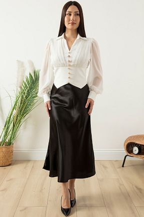 دامن مشکی زنانه ساتن PULLIMM - کد 738577199