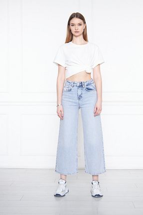 شلوار جین متالیک زنانه پاچه گشاد CRC JEANS - کد 739223376
