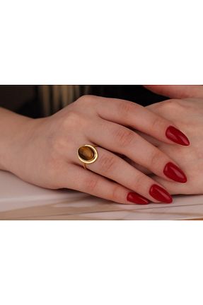انگشتر نقره قهوه ای زنانه عقیق Akgül Silver - کد 739311106