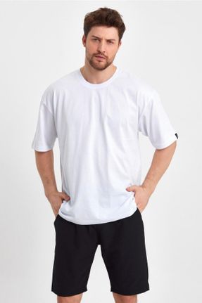 تی شرت سفید مردانه اورسایز یقه گرد بیسیک کد 736326166
