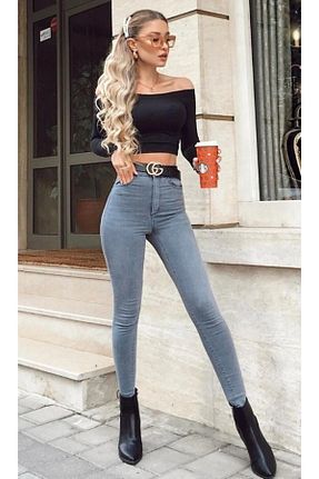 شلوار جین طوسی زنانه پاچه تنگ Trn JNS - کد 739417102