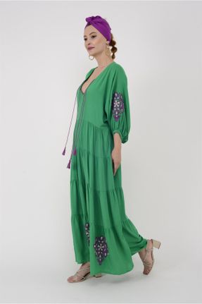 لباس سبز زنانه بافتنی پنبه (نخی) اورسایز آستین-بلند کد 739981324