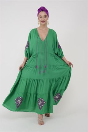 لباس سبز زنانه بافتنی پنبه (نخی) اورسایز آستین-بلند کد 739981324