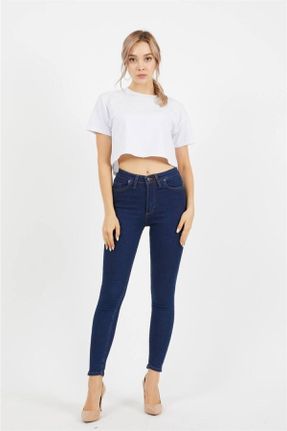 شلوار جین آبی زنانه پاچه تنگ فاق بلند جین ساده کد 740618718