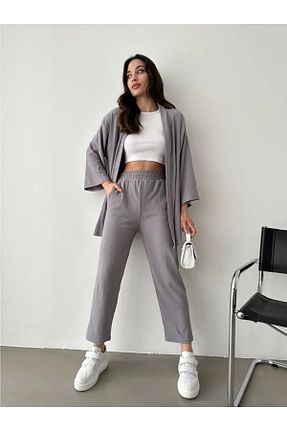 ست بالاتنه و پائین تنه طوسی زنانه بافتنی ModaDa - کد 740565602