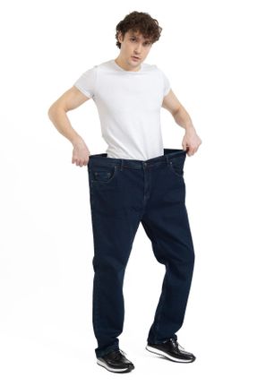 شلوار جین سایز بزرگ سرمه ای مردانه پاچه ساده بلند پنبه (نخی) کد 739399981