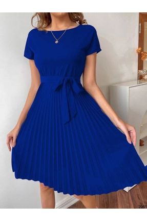 لباس آبی زنانه بافت کرپ فرم فیت آستین-کوتاه کد 333514259