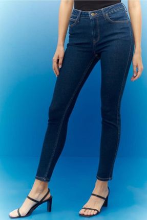 شلوار جین سرمه ای زنانه پاچه تنگ فاق بلند جین ساده کد 740618710