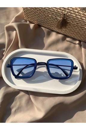 عینک آفتابی آبی زنانه 42 UV400 فلزی سایه روشن مستطیل کد 740756454