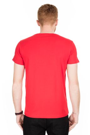 تی شرت قرمز مردانه یقه گرد پنبه (نخی) کد 35718483