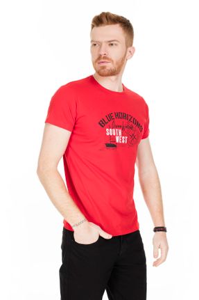 تی شرت قرمز مردانه یقه گرد پنبه (نخی) کد 35718537