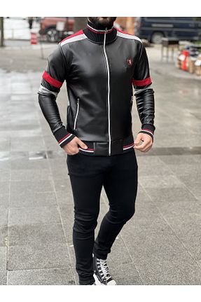 کاپشن مشکی مردانه چرم مصنوعی rvs moda - کد 741069367