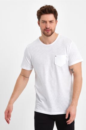 تی شرت سفید مردانه یقه گرد کد 688202158