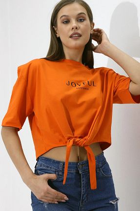 تیشرت نارنجی زنانه اورسایز hazelin - کد 741187220