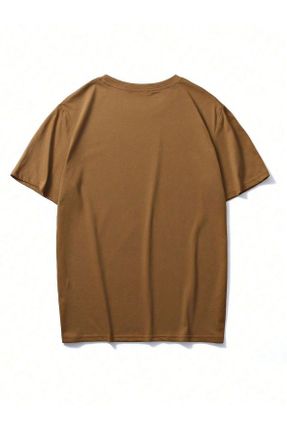 تی شرت قهوه ای زنانه اورسایز پارچه ای یقه گرد تکی کد 741194567