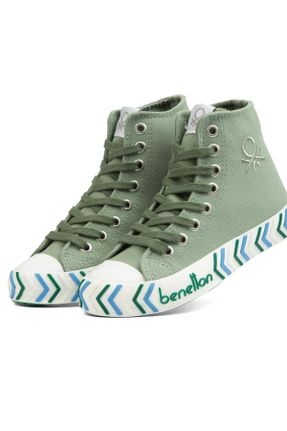 کفش اسنیکر سبز زنانه بند دار پارچه نساجی کد 741576265