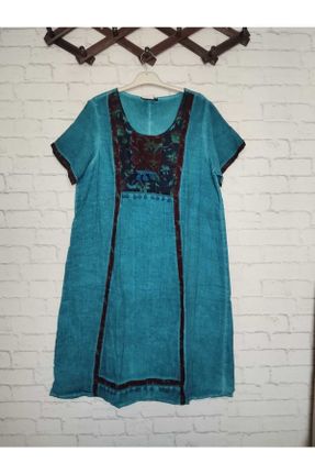 لباس آبی زنانه بافتنی ریلکس آستین-کوتاه کد 740776401