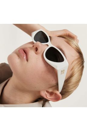 عینک آفتابی طوسی زنانه 54 UV400 استخوان مات گربه ای کد 739197397