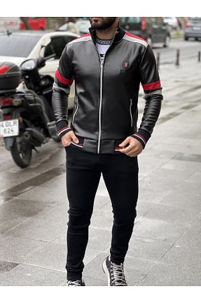 کاپشن مشکی مردانه چرم مصنوعی rvs moda - کد 741069367