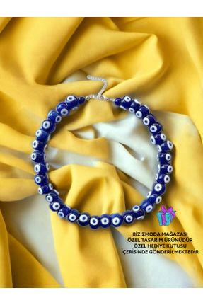 گردنبند جواهر آبی زنانه شیشه کد 741542897
