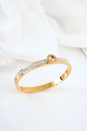 دستبند استیل طلائی زنانه فولاد ( استیل ) کد 741603053
